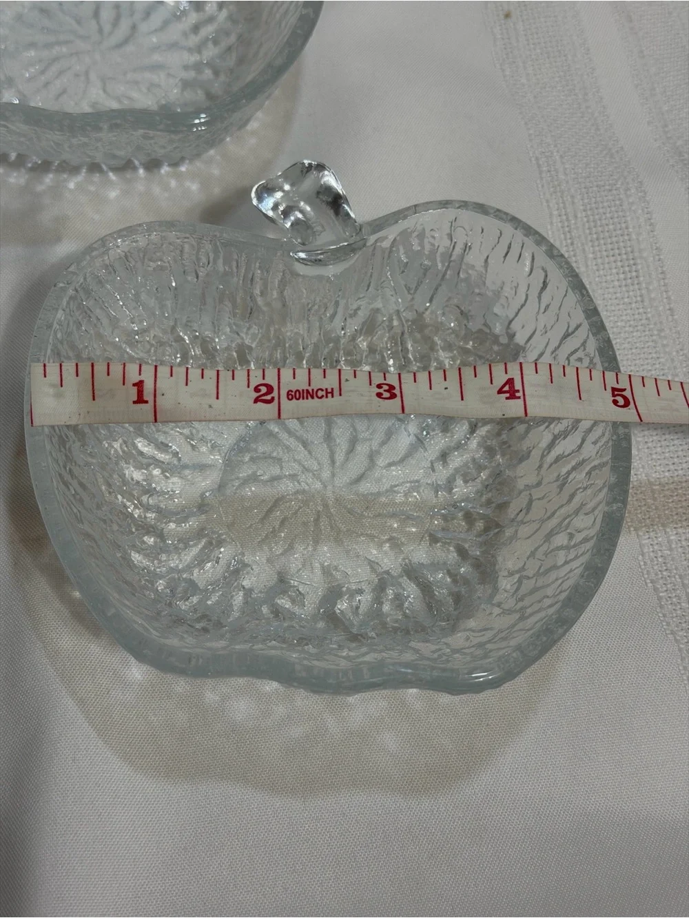 Vtg 7 Pc Apple Shaped Textured Clear Glass Salad/Fruit Bowl Set In Box Italy